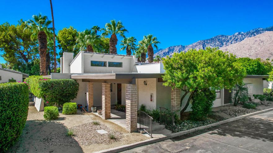 FABULOUS SOUTH PALM SPRINGS PRVATE VILLA W/ POOL OUTSIDE YOUR PATIO, and on Fee Land, so you own it!Welcome to Rancho La Paz! This hidden gem securely located within a gated home development is nestled in the south end of Palm Springs and offers close proximity to Rancho Mirage and the Palm Springs area.  Gated and secured, you will find this small complex both peaceful, safe and tranquil.  The square footage is 1,761, one of the larger units with three bedrooms and two bathrooms, and it includes a garage--a rarity in this complex. This grand entrance, ground floor with only one common wall separates you from another unit so it truly feels like having your own Villa.  Soaring ceilings with a gleaming white canvas allows you to make-it-your-Retreat! Ceramic tile throughout except for the primary bedroom keeps cleaning easy.  A cozy but magnificent fireplace in the great room is wonderful to have during a cool desert evening. Lovely sliding doors that open up to let the natural desert light in - with just steps to a semi-private pool and spa.The community also offers 3-pool, 3 spas, 3-tennis courts, 4-pickleball courts, and a gated dog park.  The beautifully maintained grounds have recently been newly landscaped.   There is a newer washer and dryer that will stays, and the car in the garage may be purchased separately. Monthly HOA that includes water, trash, maintains landscaping, and insurance with management.  30 night minimum for seasonal rentals to maintain peaceful environment.Walking distance to Smoke Tree Shopping Center for shopping and eats. And so close to Downtown Palm Springs. Or simply enjoy Viewing the San Jacinto mountains as you sit at your patio or twirl on a raft in your pool!