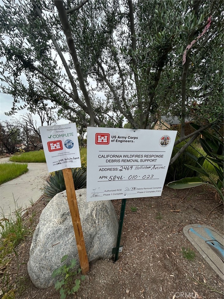 Perched in Altadena's Estates neighborhood, this property offers 12,848 sq. ft. of flat land with stunning views of the beautiful San Gabriel Mountains. Though the home was lost in the Eaton Fire, this incredible lot holds huge potential and offers the opportunity to be a part of the rebuilding of this beloved community. Just a block from the Altadena Country Club, this property, located on one of the most desirable streets north of Mendocino, formerly held a 2,416 square foot home and a 400 sq. ft. stand-alone 2 car Garage. Surrounded on all sides by standing homes and amidst untouched mature trees, the land offers a blank slate for your vision, whether your aesthetic is a timeless Spanish Revival, a stately Tudor or a classic Monterey Colonial. This is a chance to create something truly special on a one-of-a-kind, light-filled lot in an incredible neighborhood with historical homes and loads of charm. All utilities were once connected, and the buyer will need to verify the current status with local providers. We encourage interested parties to perform their due diligence and independently verify all aspects of the property with the County of Los Angeles and appropriate government agencies, including, but not limited to, lot remediation, future use of the property, rebuilding and permitting requirements, zoning and lot size. Property is being sold in as-is condition without warranties or guarantees of future use. Phase 1 and 2 complete.