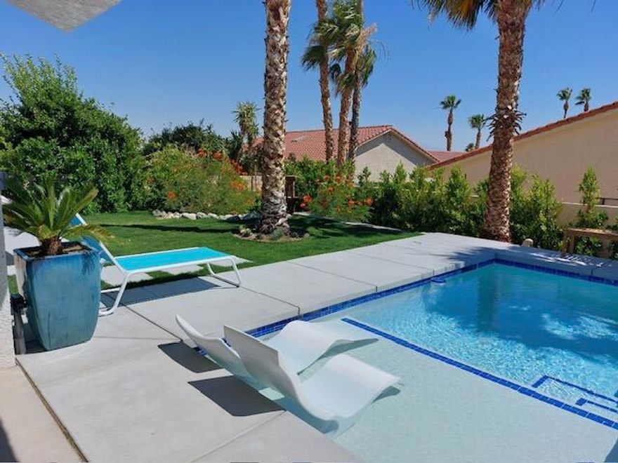 This Mission Lakes CC home offers two bedrooms two baths and open concept to living and eating.  Nothing was over looked with this home.  This home inside and out  has over one hundred thousand dollars of up grading!  The  back yard  is an Oasis.  including a walk in lounge pool and spa.  It has beautiful landscape and views.  The Living area  room has  open sliders to the back yard and pool area giving the awesome inside an outside living experience.  Mission Lakes is a great community with an 18 hole Ted Robinson Championship Golf Course.  Low HOAs are only 465 a month and that gives two on title full golfing privilege.  Other amenities included heated pool, spa, tennis court, fitness center, pro shop, restaurants, and much more.