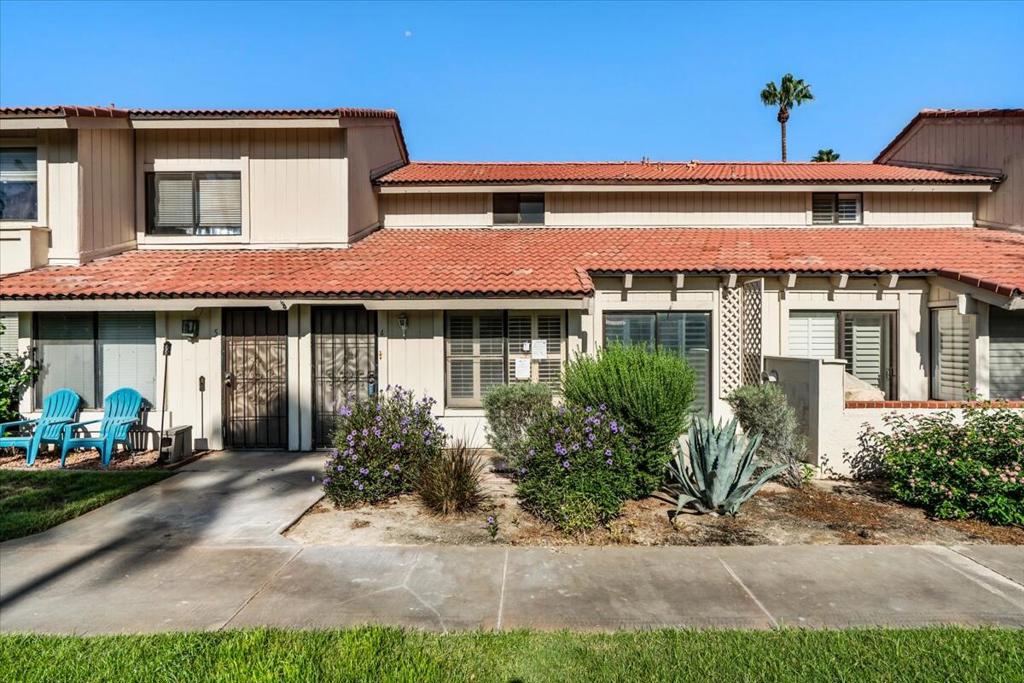 HUD- OWNED two-bedroom, two-bath condo on FEE LAND (you own the land) located within the gated community of Mountain Shadows in Palm Springs, offering great potential for the right buyer. The floor plan features a bright living area with green common grounds views, and steps from one of the community pools. Both bedrooms (located upstairs) provide flexible space for comfortable living. A private patio extends the living area outdoors, ideal for barbequing and or dining Al Fresco. The community includes a 6 pools, hot tub, landscaping, roofs, trash, roads, pickleball, and tennis courts. This property is a blank slate and presents an excellent opportunity to add value. Mountain Shadows is located adjacent to the Tahquitz Creek Public Golf Course, offering easy access for golf enthusiasts. Conveniently close to shopping, dining, and entertainment, this condo has strong potential for a primary residence, vacation retreat, or investment.