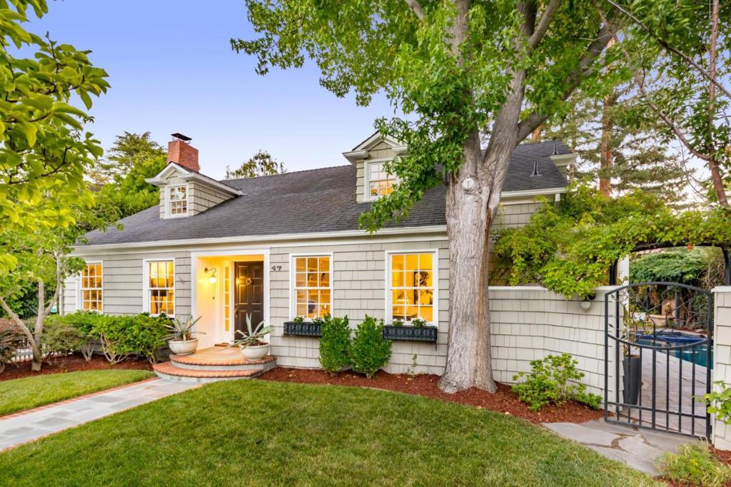 On a peaceful cul-de-sac in Crescent Park lies this 5-bedroom, 4-bathroom home with Cape Cod styling along with nearly 3,400 sf of living space. Inside, hardwood floors extend throughout spacious gathering areas filled with handsome millwork and natural light streams through beautiful divided light windows. A fireplace centers the living room, the kitchen enjoys appliances from Thermador, Miele, Dacor, and Sub-Zero, and the family room opens to the backyard terrace and pool for indoor/outdoor living. Find comfort in accommodations that include the primary suite with a spa-like bathroom, and appreciate the convenience of an office to meet all work-from-home needs. Plus, an extended, gated driveway and garage ensure plenty of parking is always available. Just moments to University Avenue and downtown Palo Alto, this home is also convenient to Stanford University, and is served by top-ranked Addison Elementary, Greene Middle, and Palo Alto High (buyer to verify eligibility).