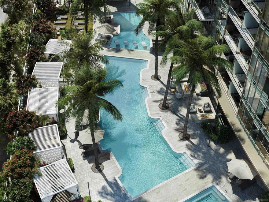 Welcome to Andia by Bosa Development. Now selling and already under construction with an anticipated completion date of fall 2027, Andia is the first new Downtown San Diego condominium high-rise in nearly 8 years. Featuring resort-like amenities and sophisticated interior design, the residences at Andia offer a seamless blend of style and comfort with the city as your backdrop. Residence 3001 is a west-facing 2 bedroom plus den boasting a split bedroom layout, integrated Bosch kitchen appliances with Zephyr hood, kitchen island with waterfall edge, polished chrome Kohler fixtures, Caesarstone quartz countertops with polished tile backsplash, primary bathroom with dual vanity sinks, and glass enclosed shower, two walk-in closets, front-loading full-size washer and dryer along with a spacious balcony featuring spectacular city & bay views.  Andia by Bosa Development brings new heights to Downtown San Diego. Featuring modern design and resort-styled amenities, Andia soars 40 stories above the center of the city, showcasing 399 thoughtfully appointed 1- to 3-bedroom residences ranging in size from ~620 to ~1,729 square feet with two contemporary finish palettes.  This is not an offer to sell but intended for information only. The developer reserves the right to make modification in materials, specifications, plans, pricing, designs, scheduling and delivery without prior notice. Renderings, photography, illustrations and other information described herein are representative only and are not intended to reflect any specific feature or view when built. No representation and warranties are made with regard to the accuracy, completeness or suitability of the information published herein.