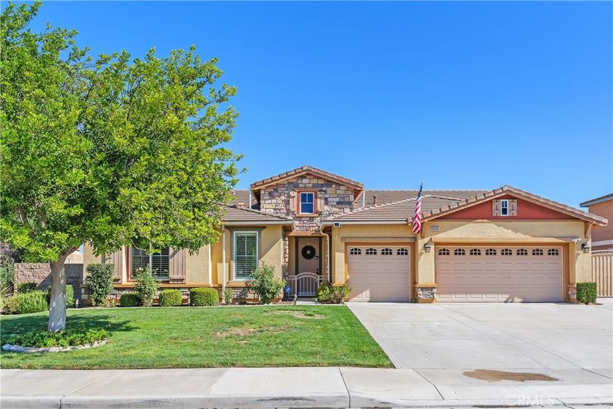 Welcome to this stunning 4-bedroom, 3-bathroom single-story residence in the highly sought-after Mission Ranch community. Nestled against the breathtaking backdrop of the San Bernardino and San Gorgonio mountains, this home offers serene views and an inviting ambiance. Step inside to discover a spacious open-concept floor plan featuring 10-foot ceilings, seamlessly connecting the living room, dining area, family room, and gourmet kitchen. The kitchen, designed for both function and style, provides direct access to the attached 3-car garage. The primary suite is a true retreat, boasting a generous walk-in closet and a luxurious en-suite bathroom with a jetted tub and separate shower. The backyard is an entertainer’s dream, complete with a stylish Alumawood patio cover and a built-in BBQ area, perfect for hosting gatherings while enjoying the picturesque mountain views. Additional features include gated RV or boat parking and ample driveway space for extra vehicles. Conveniently located near top-rated schools, this exceptional home combines elegance, comfort, and practicality in a prime location. Don’t miss the opportunity to own this Mission Ranch gem!