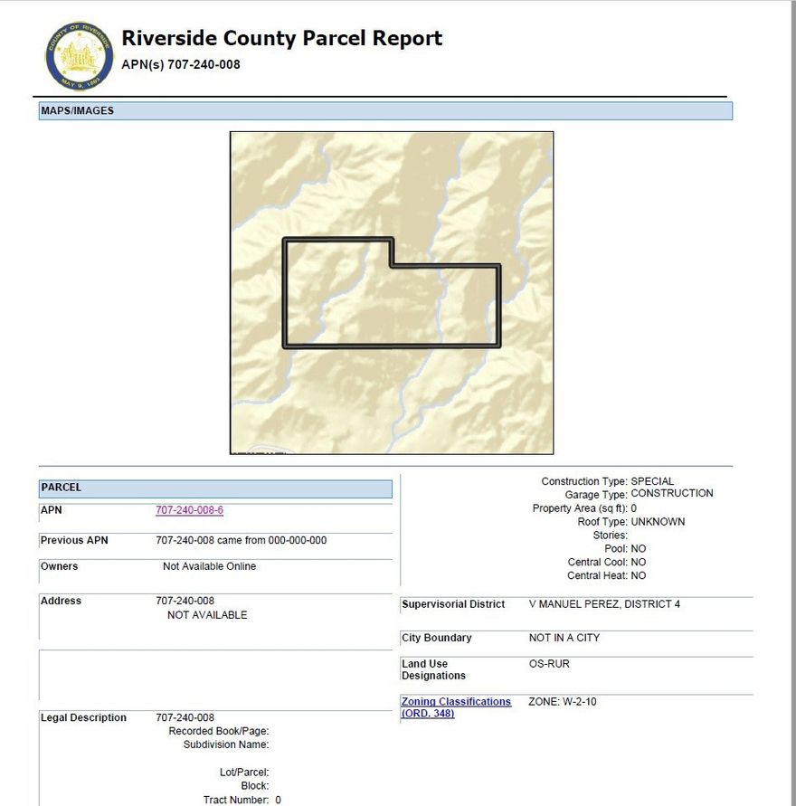 *** Come VIEW and MAKE an OFFER TODAY! Large acreage, LAND OPPORTUNITY located in Coachella, CA. The huge 280 ACRE Parcel in Riverside County is zoned W-2-10 allowing for tons of residential, recreational, agricultural, and livestock possibilities. With beautiful views of the Palm Springs Desert the site is an ideal location for your own personal ranch or recreation area. Plus the property is right in the path of growth, not far from Dillon Rd/I-10 exit.  Also, the Coachella Festival, golf courses, new residential developments, Trump Casino, and quarries are all with in a couple mile radius. In addition, with the state increasing renewable energy standards desert land will be in high demand for solar and wind power generation. Not to mention the possibility of mitigation land banking. A definite must see opportunity before it's too late. ***