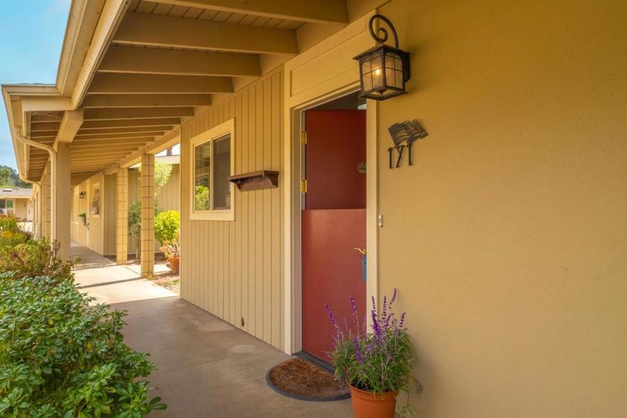 Wonderful 2 bedroom, 2 bathroom end unit tucked away in the beautiful Hacienda Carmel. This home features an updated open floor plan with high ceilings and kitchen that overlooks the living area. French doors offer natural light and open out to a private patio area that beckons relaxing, gardening, or dining outdoors. The spacious primary bedroom has a walk-in closet and ensuite bathroom, while the second guest bedroom offers extra space for guests or a home office. Hacienda Carmel offers the best of Carmel living at a great price. Enjoy on-site restaurant, pool, putting green, walkable trails, and more!