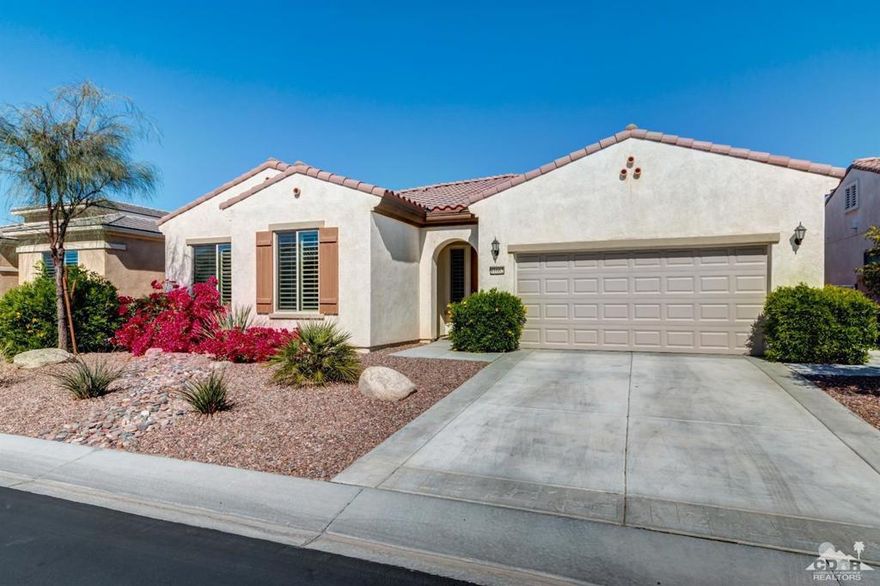 Spectacular SUNRISES! A model of a home! AMAZING! Private backyard with NO rooftops to look at - Quiet, Peaceful. Located in Sun City Shadow Hills. There isn't a thing that hasn't been done to make this PERFECTION! From the window coverings, the UPGRADED tile & carpeting. This Gathering Model offers 3 bedroom, 3 baths and a spacious open floor plan. Some of the upgrades include custom BACKSPLASH, roll-out shelves, custom ceiling lights, STAINLESS steel appliances and granite counters in the kitchen; In the master suite there is a FRENCH DOOR to the patio, blackout soft shades, custom drapes, framed mirrors, and built-in cabinet in walk-in closet. Fans in every room, and warm paint colors. PRIVATE backyard with EXTENDED patios, Alumawood covering, ceiling fan, commercial outdoor lighting and gorgeous landscaping. FURNISHED!!! Quality furniture is included and some Furnishings.