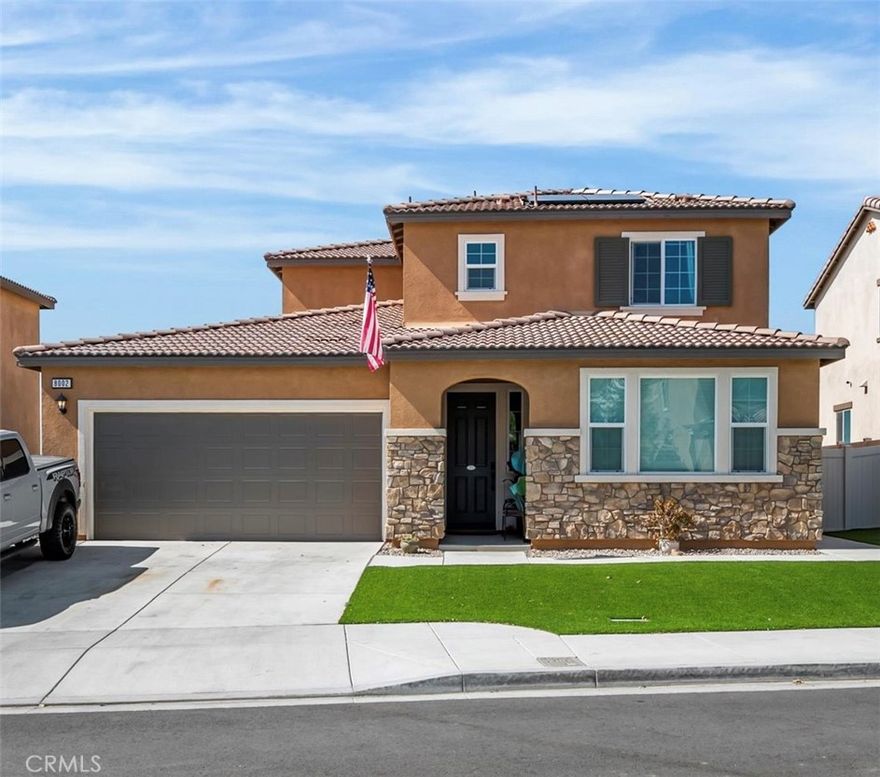 Welcome to this stunning 4-bedroom, 3.5-bath home built in 2023, perfectly located on a peaceful cul-de-sac. This contemporary residence features a Next Gen suite complete with its own private entrance, kitchenette and bathroom ideal for multi-generational living, guests, or an income opportunity. Inside, you’ll find an open floor plan filled with natural light and modern finishes. The gourmet kitchen flows seamlessly into the dining and living spaces, creating the perfect setting for entertaining. Upstairs, the spacious primary suite offers a serene retreat while two additional bedrooms provide plenty of room for family and guests. The upstairs laundry room is very convenient as well. The backyard is beautifully landscaped with low-maintenance turf and stylish rockscape, giving you a private outdoor oasis without the upkeep. Paid-off solar panels ensure energy efficiency and long-term savings, while the two-car garage adds convenience and storage. House is equipped with the Taexx pest control system. Residents will love the community amenities, including a sparkling HOA pool and park just steps away. With its prime location, modern design, and versatile Next Gen suite, this home offers the perfect blend of comfort, style, and functionality. Don't miss your chance to own this exceptional home that checks all the boxes for modern living.