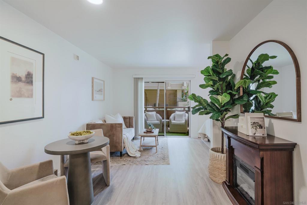 Discover the perfect condo in Mission Valley for those seeking a cozy, modern home with a standout outdoor space. This unit combines convenience, style, and tranquility, making it an ideal choice for first-time buyers or those looking to downsize. Featuring an updated kitchen with new stove, sleek cabinetry, and ample counter space for easy meal prep. Thoughtfully designed with plenty of closet and cabinet space to keep your home organized. The highlight of this studio is the private patio overlooking a tranquil pond by the community pool, perfect for relaxing or entertaining. Home is freshly painted with modern fixtures and LVP-style flooring. Steps from Mission Valley’s shopping, dining, and entertainment, with easy access to major highways and public transit and low HOA.
