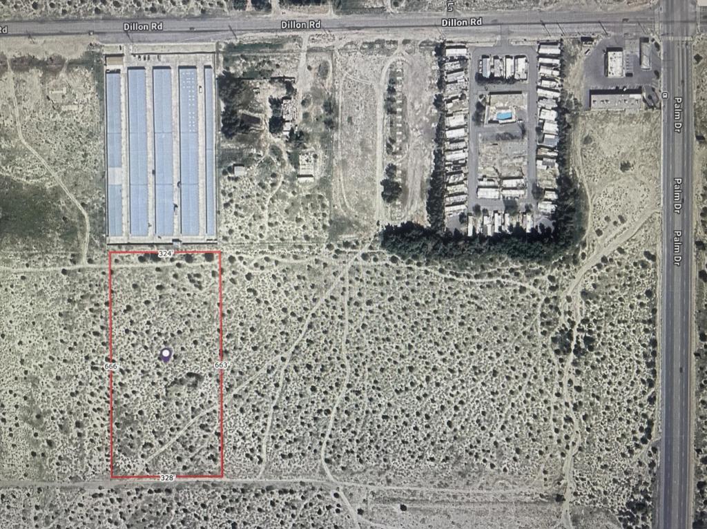 4.98 Acre lot for sale! County Use Code: Vacant Residential Land. This great property boasts a wonderful location, offering abundant opportunities for development or personal enjoyment. Very close to Dillon Rd and Palm Drive.** The lot is located right behind the property address on 66251 Dillon Rd.*Buyer is advised to verify all information through personal inspection.