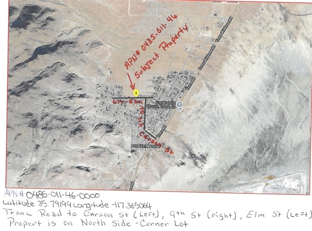 Great property in Trona. Raw land. No utilities but the neighborhood is built up with homes around the property. Very fairly priced!!!