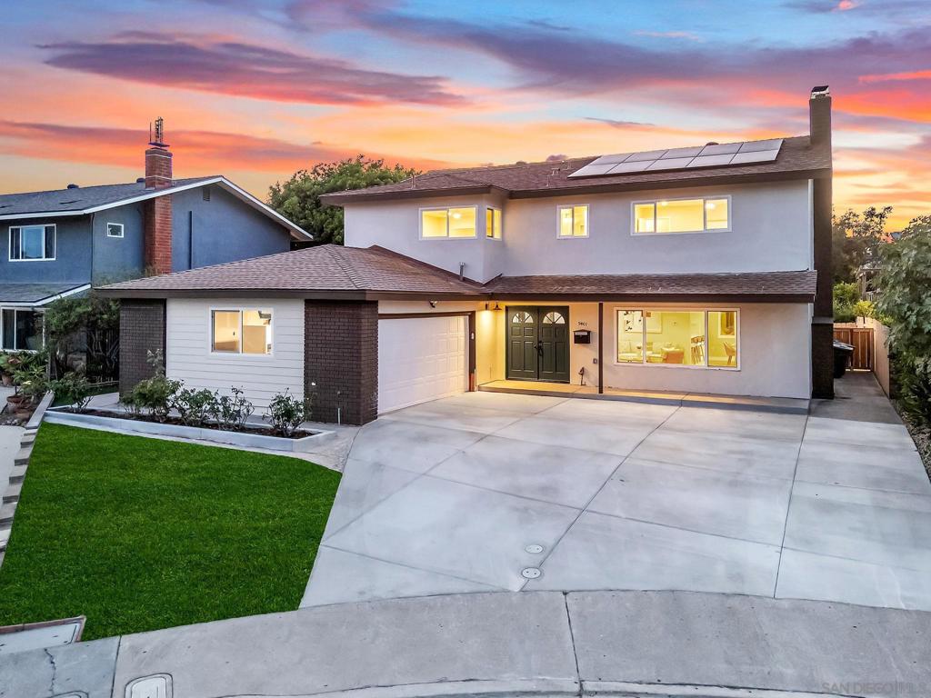 Tucked away on a peaceful cul-de-sac in one of La Mesa’s most desirable neighborhoods, this beautifully renovated 4-bedroom, 2.5-bathroom home with PAID OFF SOLAR offers the perfect blend of modern upgrades and timeless charm!! From the moment you arrive, you’re welcomed by a spacious driveway and fresh curb appeal. Inside, the light-filled layout showcases stunning designer finishes, new flooring, and an open-concept kitchen with custom cabinetry, quartz countertops, and stainless steel appliances. Multiple living spaces provide flexibility for entertaining or relaxing. Upstairs, the spacious bedrooms and tastefully updated bathrooms offer comfort and style, while the primary suite features a serene retreat with hillside views. The private backyard is an entertainer’s dream, complete with a new patio cover, fresh landscaping, and a built-in outdoor kitchen—ideal for enjoying SoCal evenings. Don’t miss this move-in ready gem in a family-friendly neighborhood close to top-rated schools, parks, shopping, and freeways.