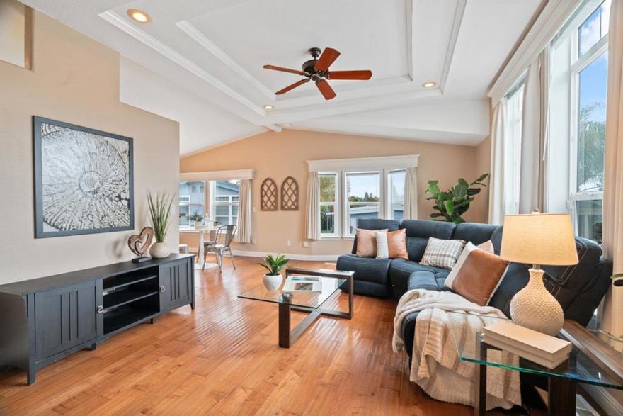 Situated in one of Scotts Valleys most sought-after communities, this home offers unbeatable access to everything the area is loved forlocally owned restaurants, grocery stores, theaters, and world-class outdoor recreation, including hiking and mountain biking. Youre just minutes from the scenic beaches of Santa Cruz and a short drive to the heart of Silicon Valley, making this location ideal for both relaxation and convenience. Inside, a thoughtfully designed floor plan provides excellent separation of space and plenty of room to spread out. The spacious primary suite feels like a retreat, featuring a generous closet, oversized soaking tub, ideal for unwinding after a long day, and a glass-paned door that fills the room with natural light while opening to the backyard. Recent upgrades include a newly installed hot water heater, dishwasher, roof, and central A/V, and stunning coffered ceilings. Enjoy resort-style living with park amenities that include a pool, spa, billiards room, fitness center, and more.