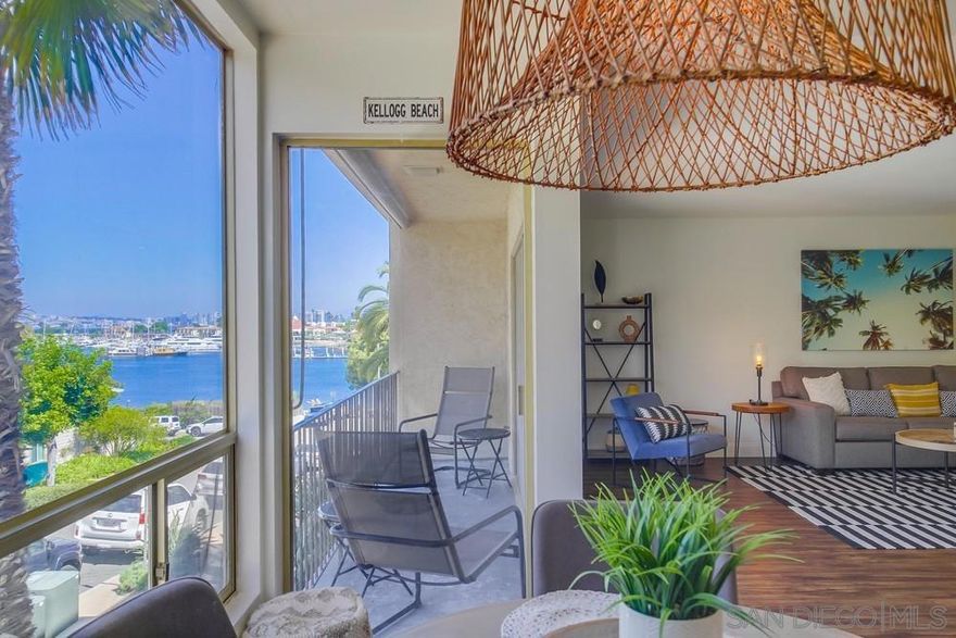 Located in the highly sought-after La Playa  rental offers a prime location just one block from Kellogg Beach, affording stunning vistas of downtown San Diego Bay and the skyline. The residence boasts abundant natural light flowing through its expansive windows, illuminating the open-concept living spaces. The primary bedroom features a king-sized bed and upgraded en-suite bathroom. Second bedroom furnished with a king bed is conveniently situated across from a well-appointed hall bathroom with a standing shower. Sofa sleeper is available in the living room. High-speed internet, Smart TV, pool such  Enjoy La Playa !!