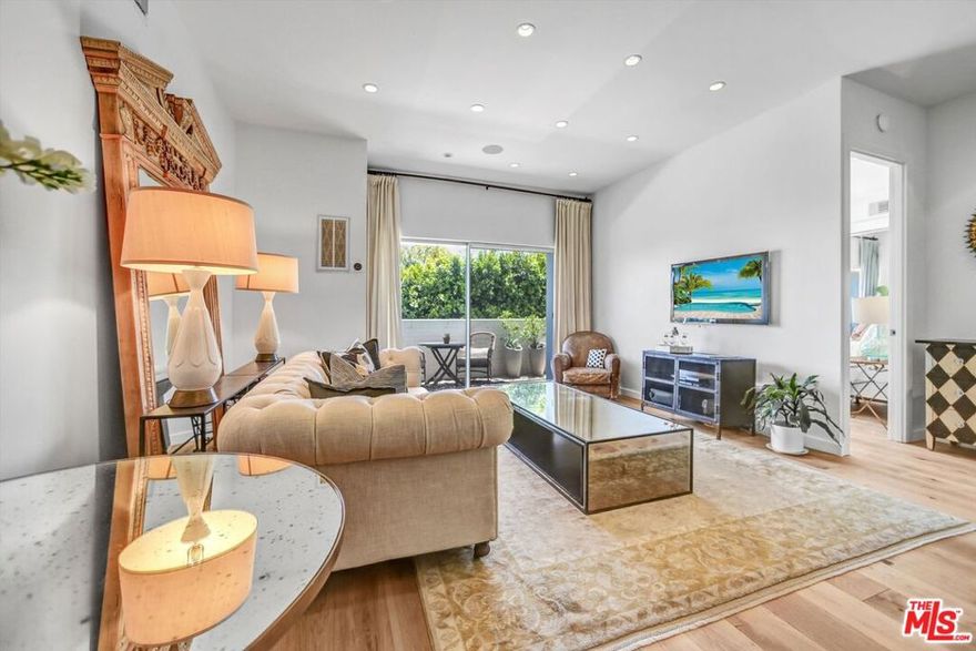 A rare opportunity to own in West Hollywood's most sought-after full-service buildings. Located in the prestigious Doheny West Towers is this stunning, one-bedroom residence. This exceptionally bright and airy south-facing unit features soaring ceilings (over 10 ft), brand new oak flooring throughout, a spacious living room, and a European kitchen with stainless appliances and stone countertops. The bedroom has a built-in closet and direct access to the 180 sqft balcony with city/tree-top views. The bathroom features high ceilings, a spacious shower, and a vanity. The unit is located one level above the main lobby of the secure building, not the ground level. The full-service building recently completed an $ 8 M+ renovation and has a 24-hour concierge/doorman, security, complimentary valet for guests, saltwater pool, gym, sauna, and laundry facility. It is located in the trendy West Hollywood/Beverly Hills area with close access to some of the best restaurants, shops, and hotels.