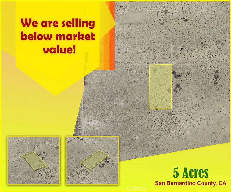 Opportunity beckons!! 5 acres with endless possibilities and under $20,000!!!
Amazing 5 acres land for sale with endless possibilities. This is an excellent buy! You can subdivide it, keep the other half, sell the other half, or just develop the entire 5 acres yourself! This growing quaint town of Newberry Springs is a perfect place where you can start your dream of doing a homestead; growing your own food, raising your livestock, and perhaps install solar/windmill. Take advantage of this great opportunity!! Hurry and make your offer today!!!