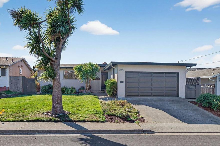 Sought after Sign Hill Neighborhood, this Ranch style home WOWS you with expansive views up top of the neighborhood and the mountains, beautiful sunsets and at night City lights. This reverse floorplan invites you into a relaxing Livingroom with fireplace, charming French double doors. Refinished hardwood floors & fresh paint. Dining area and warm built-ins accent the space. A Modern kitchen features a skylight, granite counter tops, custom wood cabinets, large eating area, laundry/ pantry area. Three bedrooms, two baths. Primary has 3 cedar lined closets with overhead storage cabinets. Two car garage and street to street access with a Lane be hide it. Private low maintenance yard is a gardener's delight. Sunny South-West exposure is ideal for your own vegetable garden. You'll love being just minutes to local shops and great Restaurants in SSF's vibrant downtown. Prime location conveniently located between San Francisco and Silicon Valley. Just minutes to Genentech and the Biotech Central. Quick highway access, the SFO Airport, Cal Train and Bart.