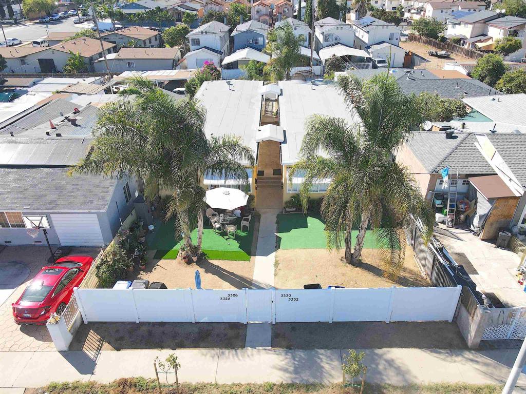 3326–28 & 3330–32 40th Street present a unique opportunity for an owner-user, investor, or flipper to acquire two contiguous duplexes on separate APNs in a centrally located San Diego neighborhood.  Each duplex features a 1,216 sq. ft. single-story structure comprised of two 2-bedroom / 1-bath units (approx. 608 sq. ft. each) with vaulted ceilings and private mid-size yards. There is a total unit count of Four with a total square footage of 2,432. One unit has been fully renovated and is move-in ready, offering immediate occupancy for an owner or solid rent potential for an investor. The properties feature lightly pitched roofs and raised foundations for easy maintenance, along with a total of 5 gas meters, 5 electric meters, and 1 water meter—with the additional gas and electric meters servicing the shared laundry room. There are 5 off-street parking spaces on site.  For investors or renovators, there’s clear upside potential. A savvy buyer could modernize the remaining three units and sell each duplex individually at an estimated ARV of $1,700,000–$1,750,000. To facilitate separate sales, a second water meter would need to be established.  Nestled in a quiet southwestern pocket of central San Diego known as Castle Park, the area is characterized by wide streets, single-family homes, and duplexes within the RS-1-7 zoning district. The location offers excellent accessibility to nearby retail, employment, and major freeways (I-15, I-805, I-8, and SR-94).  Residents enjoy proximity to many of San Diego’s key employment and lifestyle hubs, all within a 5–15 minute drive—including Downtown San Diego, North Park, Fashion Valley, Mission Valley, SDSU, USD, Naval Base San Diego, and Scripps Medical Center.