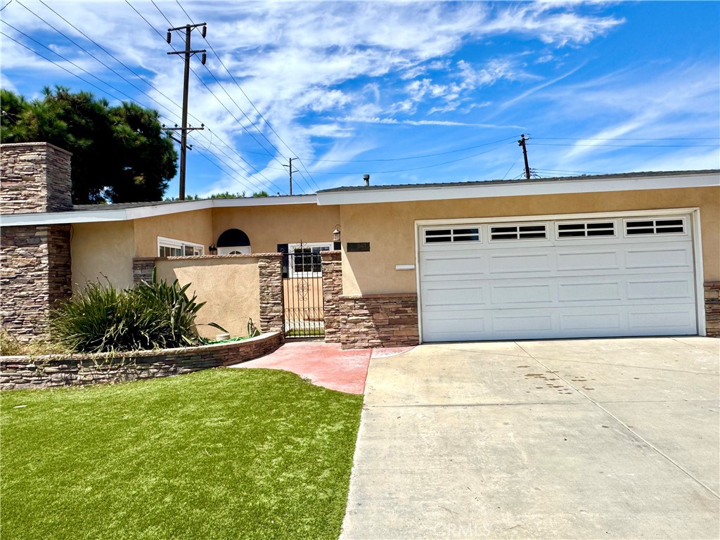 This 3-bedroom, 2-bath single-story beauty offers central A/C, crown molding, high baseboards, wood laminate & tile flooring, and French-style dual pane windows with retractable screens. Enjoy a spacious living room with travertine fireplace and French doors to a private courtyard, plus a formal dining room and an upgraded kitchen with granite countertops, custom cabinetry, and stainless steel appliances.
The primary suite features an ensuite with tiled walk-in shower, while the hallway bath includes a tub/shower combo. Outside, you’ll find breathtaking curb appeal, gated RV & boat parking, a large backyard with turf lawn, putting green, patio, and block wall fencing. The 2-car garage includes built-in storage.
Located steps from the neighborhood park and minutes to the beach, Bella Terra, Goldenwest College, award-winning schools, and freeway access—this home truly has it all!