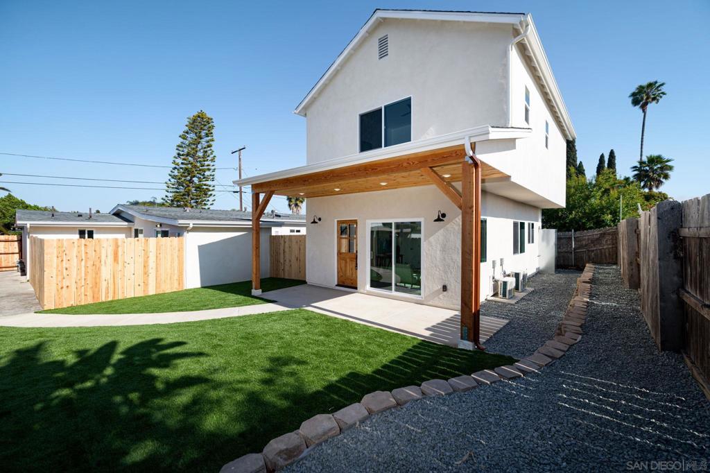 Welcome to a true dual-home opportunity in the heart of Clairemont. The fully renovated front home features four spacious bedrooms and two luxurious bathrooms, showcasing brand new S/S appliances, LVP Flooring, and brand new primary bedroom and bathroom. Enjoy both a private side yard and an entertainers dream backyard From a completely separate entrance is a new-construction, detached ADU offering 1,200 square feet of contemporary living with a large private turfed yard. The ADU includes three bedrooms, two and a half bathrooms, and an open-concept layout with high-end finishes, making it ideal for multi-generational living or a premium rental opportunity. Don’t miss your chance to own this exceptional, move-in-ready property with flexible living potential in one of San Diego’s most sought-after neighborhoods.