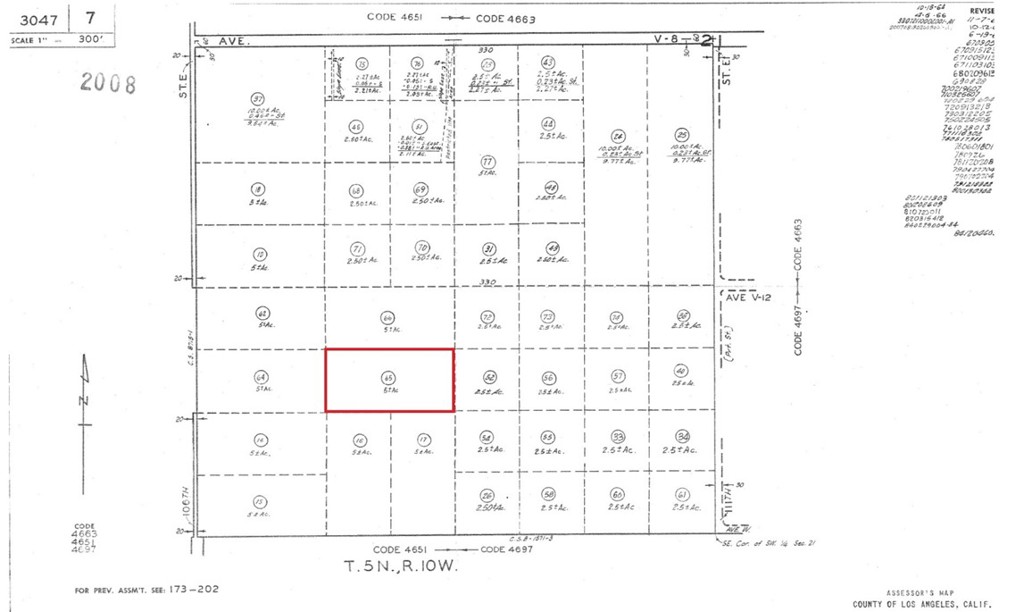 APN: 3047-007-065 Coordinates: 34.501639, -117.936528 5.06 Acres for sale in LA County. This lot is located in Pearblossom, CA on Ave V 14 and 106th St E. The Pearblossom area is a small rural area just outside Palmdale near the Angeles National Forest. Lot is zoned LCA21, per county records, for agricultural use.
