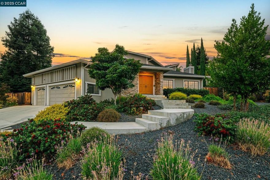 Beautiful sprawling 4br + office/3ba home situated on a corner 0.3-acre lot. The main level features a formal living room with vaulted ceilings and fireplace, a formal dining room, and a spacious open-concept family room. A light-filled large kitchen opens to an attached breakfast nook, with large bay windows overlooking backyard fruit trees and a large walk-in pantry. The main floor also has 1 bedroom, a full bath, an office, and laundry room. On the second floor, the primary bedroom features an en-suite bathroom with new tile floor, and a large walk-in closet. Two spacious sunny bedrooms also have large closets and updated bathroom. The property has been updated with new central heat and air and water heater and new interior and exterior paint. There is ample space in the three-car garage with storage cabinets and shelves (768 sq. ft.). Central vacuum. The front and back yards of this wonderful property were professionally landscaped (cost $120,000) and meticulously maintained. The backyard features a covered patio perfect for entertaining, large grass area and fruit trees. Minutes to Concord and Pleasant Hill BART, Lime Ridge Open Space and hiking trails, Orchards @ Walnut Creek shopping center, De La Salle & Carondelet high school, and park. Seller is the original owner!