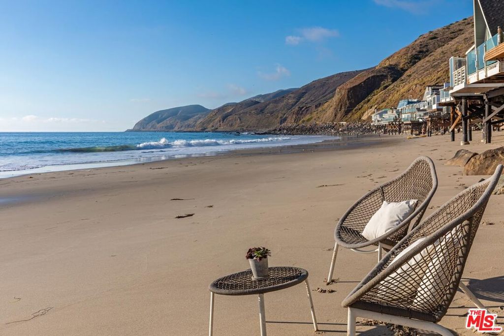 Newly remodeled, furnished beachfront home with 2 bedrooms, 1 bath, and private beach access. The property delivers true oceanfront living. Inside, everything is new - counters, floors, appliances, and fixtures blending modern comfort with an unmatched beach setting. Located on one of Malibu's most pristine and private beaches with only 22 homes, the open floor plan captures sweeping views from Catalina to the Channel Islands. With daily seabird and dolphin sightings, golden sunsets, and the soothing sound of the ocean, the home offers a true retreat-like atmosphere. Enjoy beach and ocean sports right in front of the house with A+ water quality - surfing and paddle boarding at Malibu's legendary County Line, or kayaking, body boarding, fishing, snorkeling, and even boating directly from your backyard. Afterward, rinse off in the hot shower on the sand, then walk to Neptune's Net for fresh seafood. One of the most exclusive and desirable beach locations on Malibu's west end.