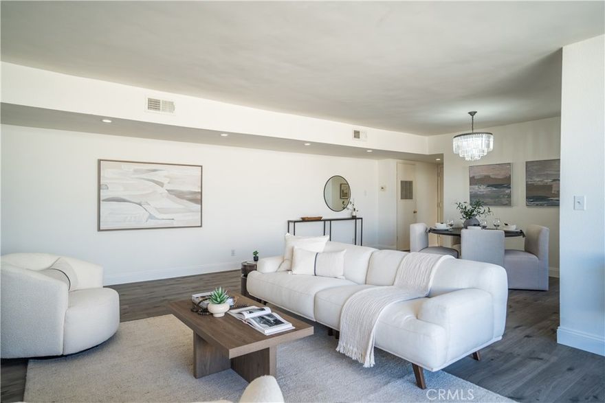 Elegant top-floor 2 bed, 2 bath condo in the sought-after Shelbourne Towers, showcasing classic mid-century modern style. This beautifully updated unit offers a private balcony with scenic mountain views—snow-capped in the winter—and features a tasteful blend of wood, tile, and luxury vinyl plank flooring throughout. Both bedrooms are generously sized with ample storage, and the primary suite includes dual walk-in closets. The kitchen is upgraded with Quartz countertops, marble backsplash tile, a French door refrigerator, and stainless steel appliances—all included. Both bathrooms have been stylishly renovated with modern fixtures and refined tilework.

Additional conveniences include central heat and A/C, a shared laundry room dedicated to your floor, one assigned parking space, and a private storage unit in the garage. Extra parking may be available for lease (buyer to verify). The well-cared-for community offers a sparkling pool, secure entry, a newer roof, and completed seismic retrofitting.

Situated just off Ventura Blvd, you’ll enjoy close proximity to upscale dining, high-end grocery options, and popular retail centers, with the Sherman Oaks Galleria only 4 miles away. Easy access to the 101 and 405 freeways ensures smooth commuting. Nearby attractions include the Sepulveda Basin Recreation & Sports Complex, several golf courses, hiking trails through Topanga Canyon, and the Getty Museum.