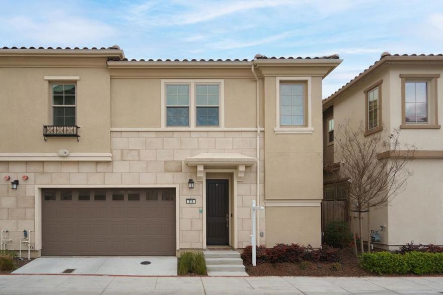 A gem nestled in a private community, this stunning duet single-family home blends modern elegance and convenience. Built in 2021, it is one of the few in the community featuring a private backyard, perfect for gatherings. Inside, soaring ceilings and expansive windows flood the open-concept space with natural light. The entire home boasts luxury flooring throughout, enhancing its sophisticated appeal. The chef kitchen is a masterpiece, featuring an oversized island, sleek quartz countertops, custom cabinetry, and top-tier upgraded Wolf appliances. The home is fully wired with an in-wall Ethernet network, ensuring seamless connectivity for work and entertainment. A spacious loft/office offers versatility, while the upstairs laundry room enhances convenience. The primary suite is a luxurious retreat with a large walk-in closet and a spa-like bath featuring dual vanities and a glass-enclosed shower. Additional highlights include owned solar, a tankless water heater, an EV charging outlet, and an oversized two-car garage with extra space for storage, a home gym, or bikes. Located in Sunnyvales tech hub, this home offers quick access to NVIDIA, Apple, Microsoft, Google, and Amazon. Enjoy Downtown Sunnyvales dining scene, Caltrain access, and the Farmers Market, all just minutes away.