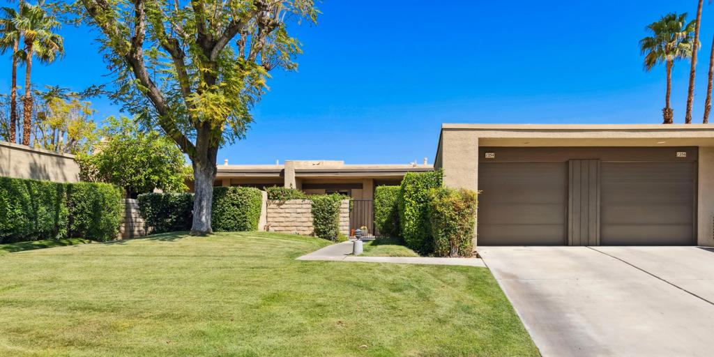 Unique opportunity to own both this mid-century home and the land. Designed by the esteemed Donald Wexler, architect, in the Rose Garden complex located downtown Palm Springs. The property has modern sensibilities and architectural design, featuring private courtyards and patios that offer breathtaking views of the mountains. This well-maintained community has two large pools, three spas, two tennis courts, and four pickleball courts at your doorstep. The living room is spacious with a vaulted 10-foot ceiling and patio sliders with expansive northwest views of the surrounding mountains. Each bedroom is generously sized. Updated flooring, painted kitchen cabinets with new door pulls, insulation, and double frame energy-conserving newer appliances, water heater, and HVAC system. The buildings feature sound-reducing walls with ceiling insulation and double-paned common walls to buffer sound effectively. The Rose Garden is located near shopping, dining, and entertainment options. The HOA covers basic cable and roofs. This property is being sold turn-key! There is even a small dog park at the south end of Hermosa for your beloved furry ones. The low-density, resort-style setting provides a serene environment. Experience the perfect blend of style, comfort, and resort living in this exceptional home. Ideal as a full-time residence or long-term rental property!