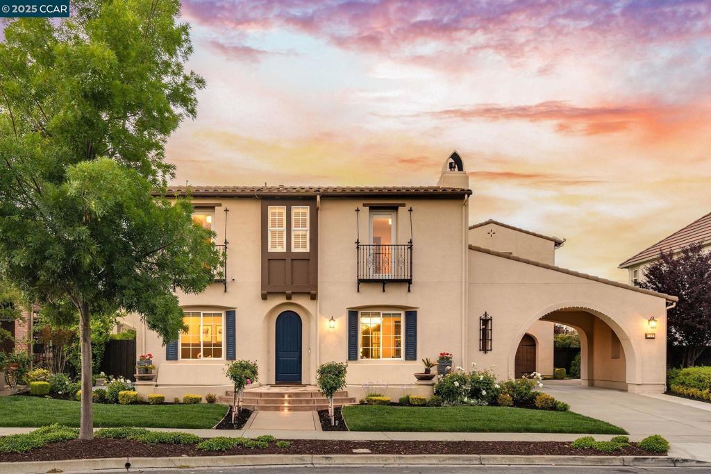 ABSOLUTE MUST SEE! Discover Shapell’s signature of quality with this highly desirable “Cypress Residence One” residence perfectly located on a quiet court in the prestigious Alamo Creek neighborhood. Built in 2010, this spectacular Spanish Colonial Style home offers 4,506 SqFt of meticulously designed living space including four spacious bedrooms, three and a half luxurious bathrooms, formal living and dining rooms, kitchen, family room, breakfast nook open floor plan concept, office/library, bonus room & tech study area, and porte-cochere driveway with a 3 car tandem garage. This well-designed home also has a highly sought-after apartment style with a full bedroom, bathroom, living/dining room, and kitchen located on the second level with its own private access point making it perfect for entertaining family and guests and offering the ultimate flexibility, convenience and comfort. This distinctive residence is ideally situated on a private and professionally landscaped 9,440 SqFt premium lot with stunning Mt-Diablo valley views, everyday sunsets. Exterior highlights include an elegant tiered entryway, charming courtyard, designer stone patio, pergolas, outdoor kitchen, built-in fireplace, sitting area sitting area with cafe lights, Tesla solar system and so much more!