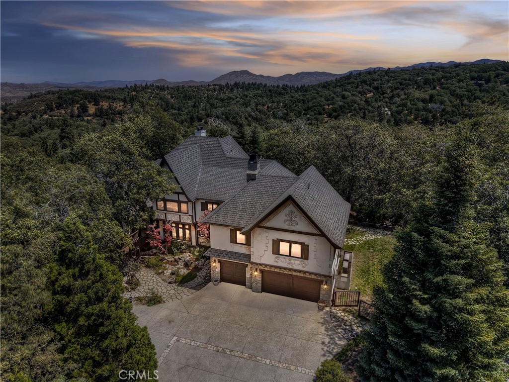 "Stunning Mountain Estate in Exclusive Gated Canterbury Estates" ~ Escape to refined mountain living in this remarkable 4,700 sq ft estate set on a serene and forested 1.84-acre lot behind the gates of prestigious Canterbury Estates in Lake Arrowhead. ~ From the moment you arrive, you're captivated—enter the property via a private bridge that crosses over a cascading waterfall, setting the tone for the serenity and grandeur that awaits.
Featuring miles of views from every window, 4 spacious bedrooms and 4.5 luxurious baths, this home blends mountain elegance with everyday comfort. The main-level living room/office boasts a warm fireplace and opens to a tranquil deck overlooking towering pines. The XL chef’s kitchen includes a generous island, professional-grade appliances, and flows seamlessly into the light-filled breakfast area and large family room with another fireplace. A formal yet open dining room is perfect for entertaining. ~ Step outside to a level patio, beautifully landscaped and fenced yard, ideal for outdoor dining or simply enjoying the peace and privacy of your forested yard. ~ The master retreat is its own sanctuary, complete with a private deck, romantic fireplace, spa tub, sauna, and walk-in shower. ~ Additional amenities include air conditioning, whole-house automatic generator, high-speed internet, all public utilities, and county-plowed & maintained roads—making year-round access effortless. ~ Located just 3 minutes to Lake Arrowhead’s private Tavern Bay Beach Club, 4 minutes to the marina, and 10 minutes to the Village for shopping, dining, and entertainment. ~ With privileges to the crystal-clear & private waters of Lake Arrowhead, this estate offers an unmatched combination of luxury, privacy, and proximity. ~ Simply stunning—schedule your private tour today!
