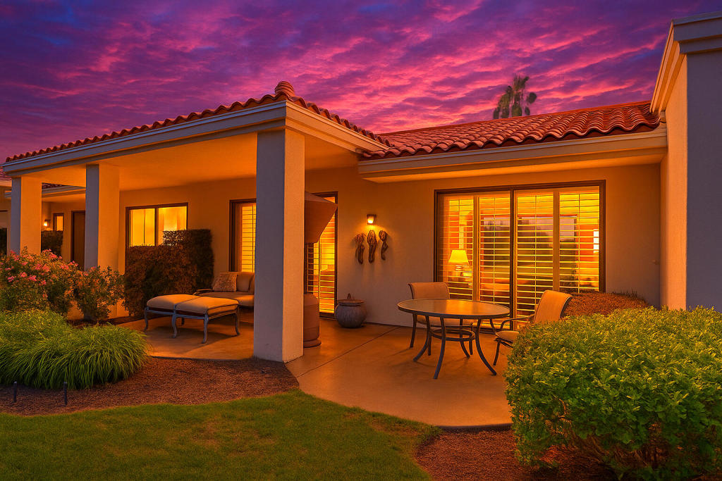 Discover this pristine and rarely available Champion 2X floor plan located on the 4th hole of the renowned TPC Stadium Course at PGA West. Offering 3 bedrooms and 3 baths across 1,673 sq ft, this light-filled single-level condo combines timeless design with tasteful modern upgrades.A private gated entry patio welcomes you inside, leading to an open-concept layout with soaring ceilings and abundant natural light. The interior features upgraded flooring, designer paint palette, custom shutters, recessed lighting, ceiling fans, enhanced baseboards, and stainless-steel appliances in the well-appointed kitchen. The spacious great room and dining area flow seamlessly to a private patio overlooking the lush fairway--ideal for enjoying morning coffee or evening sunsets.Additional highlights include a two-car garage, beautifully maintained landscaping, and close proximity to community pools and spas. Sold furnished per inventory, this move-in-ready home captures the essence of desert resort living at its finest.