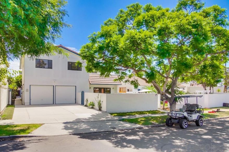 Well away from the mixed-zoning bustle of Orange Avenue, the uniquely open intersection of Palm and G adds privacy for nearby homes and greatly decreases the influence of traffic from 4th Street. 349-351 G is a Coronado Village 2-on-1 that was built with maximum size and efficiency in mind and it is absolutely primed for easy value-add improvement. The 7000sqft R1B lot offers a very rarely seen configuration: a double-wide driveway off of G Avenue as well as drive-in alley access for the rear unit; so both homes have attached garages and private entry. With construction costs rising and city requirements looming, having two well-designed, large structures in place with ample parking pays quick dividends (although you can re-develop entirely and build two new side-by-side homes - buyer to verify). The front home is a large 3042sqft 4BD/2.5BA home built in 1986 and features an expansive and mostly open downstairs with 2 sliding windows to enclosed outdoor spaces, large bedrooms, a generous west-facing upstairs balcony patio, and a two-car garage with 4 driveway spots! The rear home is a 1592sqft rent-ready 3BD/1.5BA built in 1960 with single garage and alley parking. It was renovated in 2024: new roof, new stucco, new floors, and new paint. Between both homes, that's a whopping 4634sqft of livable space, or 66% FAR! Whether living in one and renting the other, cash-flowing both homes as an investor, re-developing into two new homes, or turning the entire property into a memory-making family compound, you have a massive head start towards strong equity and generational wealth.