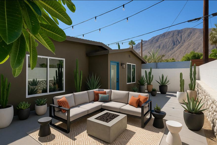First Month Free! Rent is $1,800 per month thereafter. This gated one-bedroom, one-bath residence is a rare find in a private gated triplex just minutes from the heart of Downtown Palm Springs. Offering approximately 700 square feet of interior living space, plus an expansive 700 square foot private L-shaped patio, you'll enjoy nearly 1,400 square feet of indoor and outdoor living combined.Freshly painted in crisp white with all-tile flooring, the home features newer stainless steel appliances including range, oven, refrigerator, and the convenience of an in-unit stacked washer and dryer. The true showpiece is the outdoor patio--perfect for lounging, entertaining, or simply taking in the stunning mountain views that make Palm Springs so special.Pets are welcome (one furry friend with deposit), and while parking is street only, it's located on a quiet, low-traffic road. With a central location, private gated setting, and unmatched move-in special, this condo offers the best of Palm Springs living. Full credit check required.
