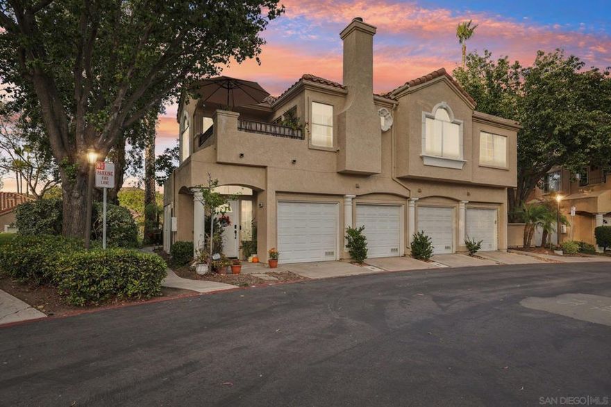 STUNNING BELSERA CONDO – PRIME LOCATION NEAR MISSION TRAILS PRESERVE – LARGE BALCONY – GARAGE WITH DIRECT ACCESS TO HOME AND CARPORT PARKING!  Welcome to this beautifully upgraded and freshly remodeled upper-level 2-bedroom, 2-bath home in the highly desirable Belsera community, located just steps from Mission Trails Preserve. Bright, spacious, and designed for modern living, this home combines elegant finishes, smart features, and everyday comfort.  The open-concept layout features vaulted ceilings and expansive windows that fill the home with natural light, creating a bright and airy feel. The living room features a cozy gas fireplace with Birch wood logs and a $1,600 Samsung Frame TV, along with custom bamboo window treatments. The large second-story balcony offers the perfect space to relax and take in the peaceful surroundings.  The kitchen is beautiful, featuring wood-finish cabinets, quartz countertops, a deep stainless steel chef’s sink with a bronze faucet, a low-profile vented microwave, custom lighting, and an LG refrigerator with a double pull-out freezer. The pull-out pantry shelves and abundant cabinetry make storage effortless.  The spacious primary suite features vaulted ceilings and a sliding barn door that opens to a luxurious ensuite bathroom with a double vanity, a beautiful walk-in custom-tiled shower, and a large walk-in closet. Both bathrooms have been stylishly updated with modern fixtures and finishes.  Additional features include a Blink camera doorbell with a smart DESLOC front lock that opens via fingerprint, code, fob, or Bluetooth. The attached garage with direct access to your home is fully finished with epoxy floors, mounted LG TV, overhead storage, and a stackable LG washer and dryer. The house also includes bronze hardware throughout, adding to the elevated designer feel.  Recent upgrades include a new HVAC system, a new water heater, and new kitchen appliances. The elegant, warm oak LVP flooring ties everything together, creating a cohesive, sophisticated look.  Belsera offers resort-style amenities, including two pools, spas, BBQ areas, volleyball courts, walking trails, and lush, park-like landscaping. Enjoy a lifestyle that blends tranquility and convenience—just minutes from freeways, schools, shopping, restaurants, and parks.  This stunning home is San Diego living at its finest—modern, functional, and completely move-in ready.   Conveys: 2 mounted TVs (Samsung Frame TV in the living room and LG TV in the garage. LG stackable washer and dryer, all kitchen appliances, all window covers, Camera doorbell, and smart door lock.