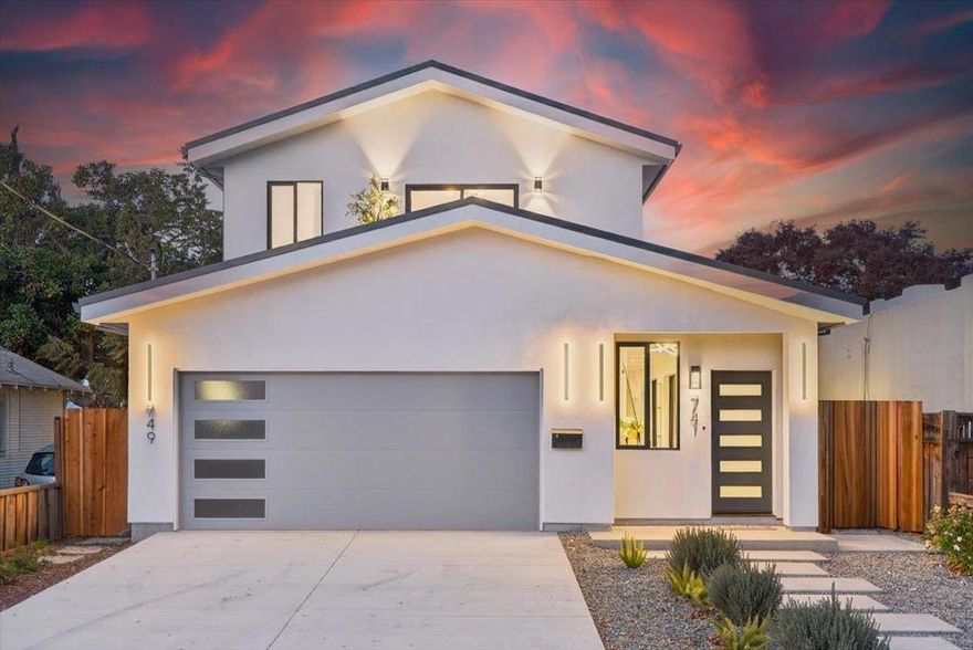 This brand-new, ground-up home (Includes ADU 743 Sqft) in downtown Sunnyvale captures the essence of modern luxury. Built as a forever home, every detail from the row of windows to the curated accent lighting was designed with care. The gourmet kitchen is a true showpiece, featuring Thermador luxury appliances, a striking waterfall island, custom cabinetry. The open floor plan flows seamlessly into the living area, where a recessed ceiling adds an extra touch of style to the space, and the fireplace creates a cozy spot to unwind at the end of the day. Both upstairs bedrooms are full suites with private baths. The primary suite includes a skylit walk-in closet, a beautifully finished bathroom with double sinks and backlit mirrors, and a private balcony. Downstairs features two private suites, ideal for multi-generational living or extended guests. The ADU is a huge bonus which has interior access from the living room and its own private entry from outside, giving you maximum flexibility for family, visitors, or income potential. With easy access to Highways 237, 85, 101, and Central Expressway, and just minutes from City Hall, shopping and dining; walkable to Washington Park and zoned for Homestead High School. A home that balances thoughtful design, and long-term value!