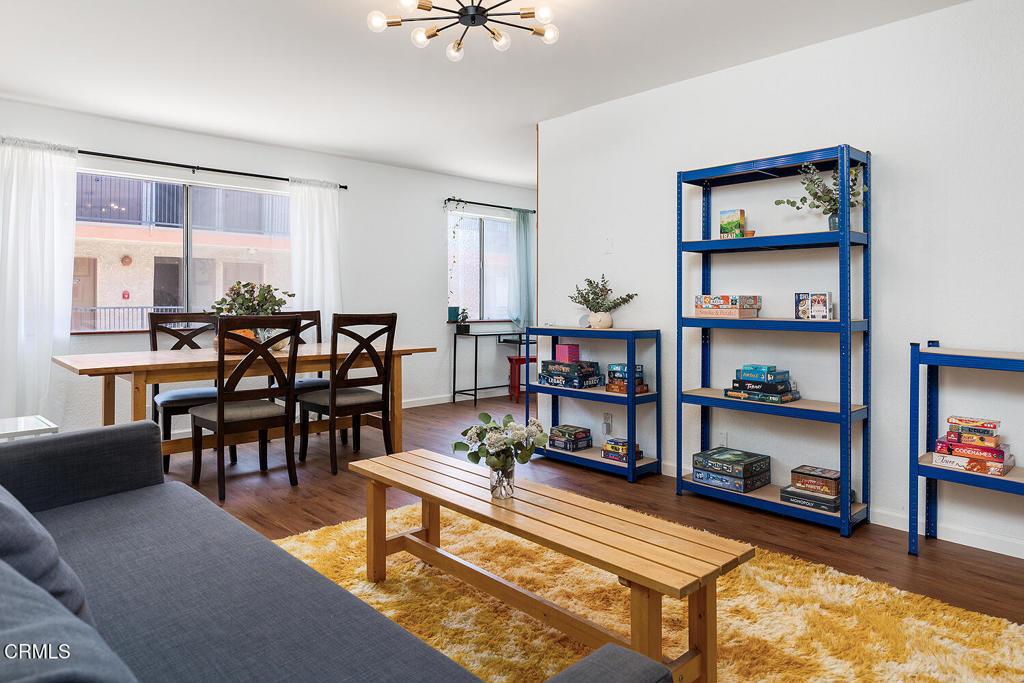 Welcome to the California Towers, an ideally located community minutes from The Americana, Glendale Galleria and Brand Blvd. This South facing 1 bedroom, 1 bathroom condominium is flooded with natural light, and sizable enough for entertaining or working from home. Located on the second floor, enter into the living area that flows nicely and offers ample storage. Off the entry you'll find a washer/dryer in unit, a rarity for this neighborhood, and a new dishwasher in the kitchen. The flooring and smooth ceilings have been updated throughout, with a spacious bedroom that includes a large closet. The full bathroom, which can be made en-suite, is lined with cabinets for toiletries and linens. Gated building entry that leads into the common courtyard, features a barbecue area for social gatherings. The garage, also gated, offers one parking spot and a storage closet. A special opportunity to enjoy central city living in a quiet building, with all the attractions of Glendale available in an instant.