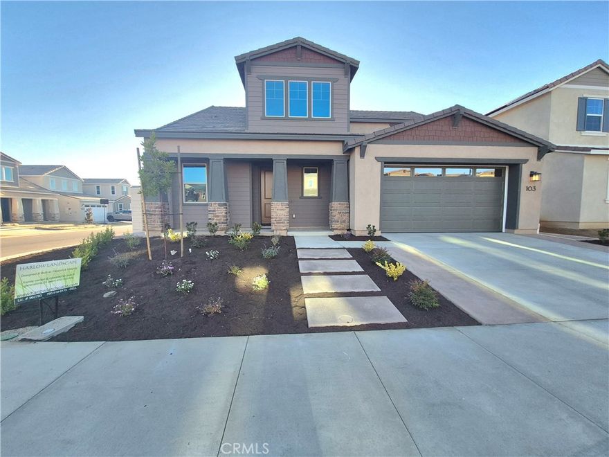 Brand New Beautiful Corner Lot Home in the newly developed River Farms Community of Oceanside. Close to San Diego, Carlsbad, Coast, Several Hospitals, and Camp Pendleton. This home boasts three bedrooms, two and ½ baths, a den, a spacious loft area, and beautifully manicured front and back yard. This beautiful home is over 2,730 square feet of luxurious modern living. The home has over $150,000 in upgrades including wood laminate flooring, upgraded carpeting quartz countertops, exceptional lighting throughout, Washer and Dryer, Smart Refrigerator, Dishwasher, Ring Door Monitor, and Electric Range and Microwave. Additionally, the home has significant landscape and hardscape improvements and solar upgrades. The grand main suite is downstairs, including two sinks, quartz-lined shower, tub and a huge walk-in closet. Window coverings are already installed and include White Faux Wood blinds throughout the house as well as curtains/rods for the larger sliding glass doors and windows. The home features two California Rooms for family and friend gatherings and for coffee and breakfast in the morning. There are potentially (5) parking spots available. Three in the garage (tandem) and two spots on the driveway. The yard (front and back) comes newly and freshly landscaped with hardscape, beautiful plants/planter, irrigation, and colored, professionally installed top cast colored concrete. Solar panels are included, along with a Tesla Powerwall to help with energy efficiency. The community will eventually have a self-standing farmers market, pool, and park area (just two houses down), scheduled to be completed by spring/summer 2026.