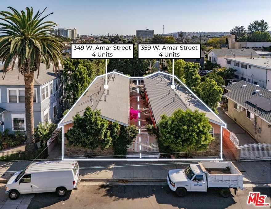 This exceptional investment opportunity features two adjacent fourplexes in the heart of San Pedro, California, each with its own Assessor's Parcel Number, comprising a total of eight single-story one-bedroom, one-bathroom units on a spacious 8,100 square-foot combined lot.  Currently delivering strong financial performance with a 6.05% cap rate and 11.25 gross rent multiplier, the property offers significant upside potential, projecting an 8.37% pro-forma cap rate and 8.87 pro-forma GRM through targeted rent increases and enhancements.  Its prime location, less than one mile from the iconic Los Angeles Waterfront, the transformative West Harbor development, the picturesque San Pedro Promenade, and the upcoming 6,200-seat waterfront amphitheater, positions it for substantial appreciation amid ongoing revitalization.  Fully gated for security and equipped with eight dedicated parking spaces, the asset is conveniently situated just a half-mile from key employment and tourism drivers, including the World Cruise Center, Battleship USS Iowa Museum, Los Angeles Maritime Museum, and the bustling Port of Los Angeles.  The expansive lot further unlocks future value through opportunities to add Accessory Dwelling Units (ADUs) or pursue redevelopment, making this a versatile and high-potential holding in a dynamic coastal market poised for growth.