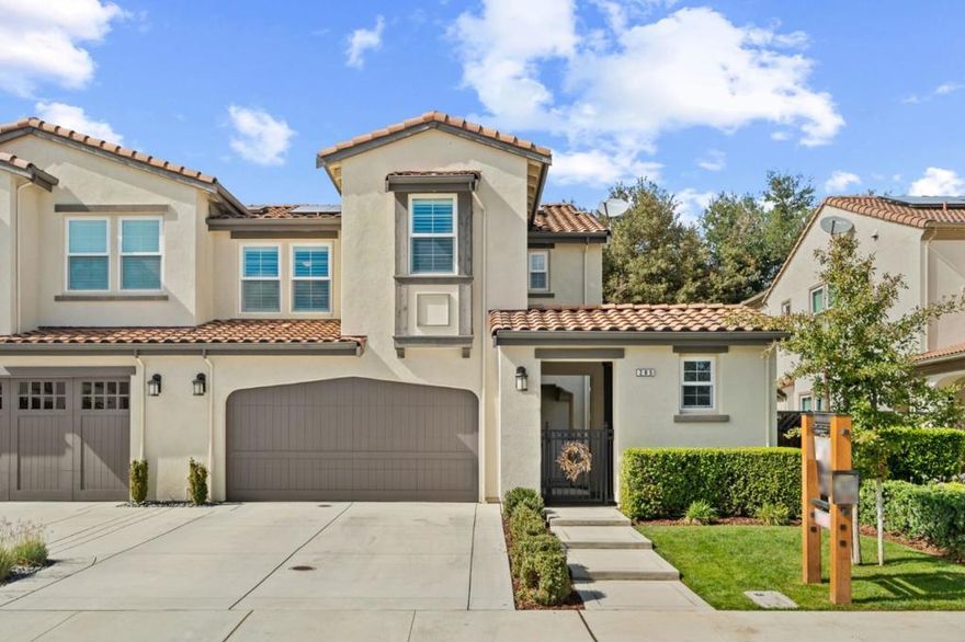 Welcome to this stunning 3-bedroom, 2.5-bath home tucked away on a quiet cul-de-sac in the highly sought-after Valencia Community. Offering 1,796 sq. ft. of freshly painted, open living space, this two-story home blends comfort, style, and convenience. The chefs kitchen is the heart of the home, showcasing Quartz Countertops, Stainless Steel Appliances, White Shaker Cabinets, Designer Tile Backsplash, a Coffee Bar, Large Farm Sink, and a Spacious Island overlooking the family room. Upstairs, the Primary Suite features a spa-like retreat with a soaking tub, glass-enclosed shower, dual vanities, and walk-in closet. Additionally, you will find two well-sized bedrooms and a spacious loft that can be easily converted into a 4th bedroom, and a large laundry room. More Notable Upgrades include: Owned Solar, Water Softener, Tankless Water Heater, 220 Volt EV Plug-In, Plantation Shutters, Crown Molding, High Ceilings, a Beautiful Gas Fireplace, Built-In Speakers, and much more! Host unforgettable evenings in your backyard, complete with a Cedar Pergola and Natural Gas Hookups for BBQs and a Fire Pit. Community amenities include a clubhouse, pool/spa, and a playground. Just minutes to Downtown Morgan Hill, shopping, and freeway access. This is Morgan Hill living at its finest!