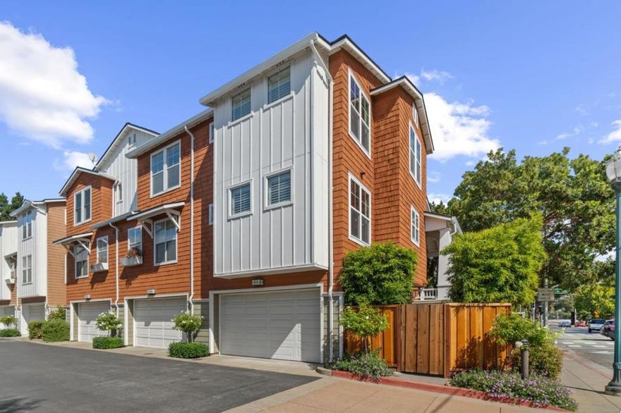 True Pride of Ownership! Welcome to this stunning 2BD/2.5BA end unit townhome, offering the perfect blend of style and function. Enjoy soaring ceilings, large windows, and natural light, thanks to a SE-facing exposure. Gather in the impressive living room next to a warm fire, enjoy a hearty meal in the elegant dining room, and host with ease in the entertainer's kitchen feat. top-of-the-line appliances, fixtures, and materials (Miele gas range & dishwasher, Silestone suede quartz counters, luxury solid SS faucets, H2O filtration, plus a breakfast bar adorned with Heath ceramics). A wine fridge and built-in speakers extend the party to your private patio!   Upstairs, retreat to 2 spacious ensuite bedrooms with WICs. The spa-inspired primary bath boasts a deluxe soaker tub, sep shower, RH dual vanity, and skylight. Additional comforts: central HVAC with inline electrostatic filter, an attached 2-car garage with ample storage, and access to a lovely community Secret Garden.  Mere minutes from Downtown San Mateo dining/shopping/cinemas, Central Park, Caltrain, SFO, Coyote Point etc. Hwy 101/92/280 give easy access to SF, HMB, East Bay, South Bay, and beyond! With only 26 homes in this boutique community, this is a rare urban gem where comfort, convenience, and class come together.