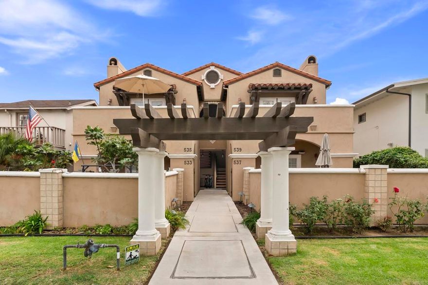 Live the DREAM!   This young condo can make your dream of living on Coronado a reality!  The lifestyle you crave is possible with the features offered here!  Vaulted ceilings show off this young, 2004 design! This is a rare find indeed in the heart of the village.   Single-level living with 3 Bedrooms and 2 Baths all on the top floor above the 2 Car Garage below.  Direct access to the single-level 1,838 square feet floor plan provided by a private staircase leading up from the Tandem Garage.  You will love the dedicated parking for two cars with alley access, plus a side yard for easy bike parking as well.  Walking the village is a dream from this prized, central location.  You will enjoy the TWO outdoor spaces located on the east and west providing sunrise and sunset moments, plus plenty of space for grilling, dining, and gardening. This opportunity currently includes income generated by a reliable tenant who would love to stay giving you plenty of time to make this happen!