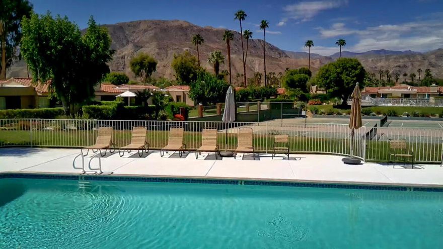 Welcome to the privately gated community of Monterey Sands in central Palm Desert close to El Paseo shopping and dining.  Featuring superior Mountain views, direct access to tennis and pickleball courts AND 2 resort style pools and spas with a spacious gazebo to take in the Desert Sunsets.  This Luxury 3 Bedroom unit offers contemporary style with high end design and finishes to the tenant looking for an elevated retreat in the Valley.  Both bathrooms are highly upgraded with a large stand alone tub in the primary bathroom and specialized, wall mounted sprayer nozzles in the guest bathroom.  Marble backsplash and quartz counters adorn the kitchen that's finished with a new Samsung Bespoke smart refrigerator, stainless steel Kitchen Aid double oven and microwave.  Laundry is inside the unit with a matching Samsung Bespoke Washer and Dryer. Furnished by well recognized brands such as Christopher Kennedy, Coda Gallery, HD Buttercup, Jonathan Adler, Missoni Home, Natuzzi and Restoration Hardware.  The 2-car garage has direct access into the unit and is available for tenant's use.  Patio has near direct access to Tennis/Pickleball as well as both pools/spas.  Very private patio with lush green scape surrounding. Unit is offered Furnished at $6,500 per month or Unfurnished at $5,800 per month.  Owner covers HOA Dues. Tenant Covers Utilities and $250 cleaning fee upon contract.  Six-month minimum term or longer preferred, Pet Friendly per owner/HOA approval. AVAILABLE 10/1/2025