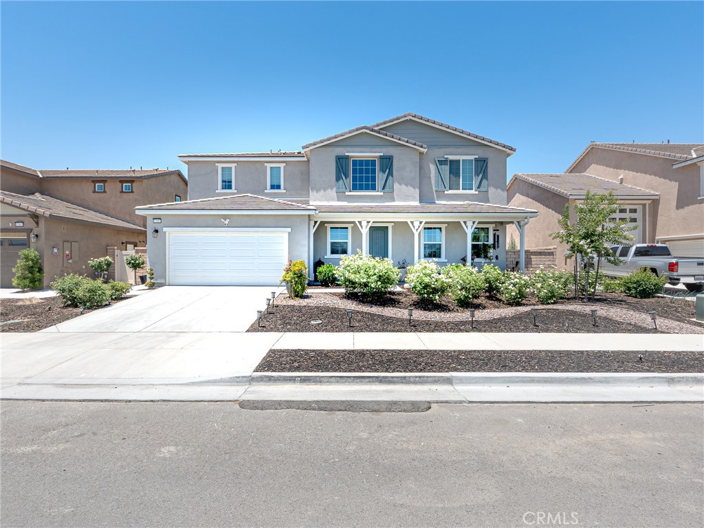PAID OFF SOLAR | LARGE BACKYARD | NO FRONT NEIGHBORS
- 5 BED + LARGE DEN + LOFT -
Welcome to 32085 Deardoff St. As you drive up to the home you will notice the ample parking in front of the home and no front neighbors which gives you tons of privacy and parking for guests. The front of the home has a large covered patio perfect for enjoying the evenings. You'll notice you are also walking distance from the large city park, multiple smaller community parks and the new Liberty High School. As you enter the home you'll be greeted with high ceilings, tons of natural lighting, a foyer with a coat closet and to your right a large dining room perfect for entertaining. You'll also notice TONS OF UPGRADES THROUGHOUT the home such as PAID OFF SOLAR, 8 FOOT DOORS AND HIGH CEILINGS ON THE FIRST FLOOR AND SECOND FLOOR, BUILT IN SPEAKERS IN THE LVIING ROOM AND BEDROOMS, LVP FLOORING, BUILT IN APPLIANCES, Prewired rooms for fans/light fixtures and more.. The living room is spacious and offers built in speakers for your enjoyment. There is also a large storage closet perfect for toys, storage, or pets in the living room. The kitchen overlooks the breakfast nook and living room and offers tons of storage space with tall cabinets and Ethereal Glow Quartz Countertop. The walk in pantry is spacious and offers tons of shelf space. As you work your way past the living room you'll find the garage door, the mudroom with another storage closet, and the 1ST FLOOR SPACIOUS BEDROOM AND FULL FIRST FLOOR BATHROOM. The first floor bathroom is spacious, with cabinet storage and a walk in shower. The 1ST floor bedroom is large and has a spacious closet and a large window for natural light. As you work your way upstairs you'll be greeted by the large LOFT, 9 FOOT CEILINGS AND 8 FOOT DOORS throughout the second floor. The laundry room is upstairs and also is pre-plumbed for a sink. There are a total of 4 bedrooms upstairs plus the loft and laundry room. The primary bedroom is spacious and has built in speakers, a large bathroom with a tub and a large walk in closet. This home also has a large finished backyard featuring diamond cut concrete, rose trees, drains, and turf. This space is perfect for entertaining and hosting large gatherings and also offers larger than normal side yards for this community. If you are looking for a fully turnkey home that is spacious and upgraded this is it!