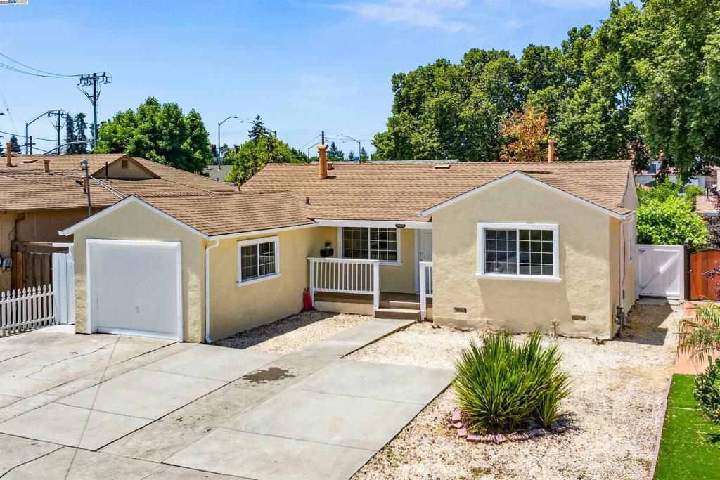 Welcome to 16829 Daryl Avenue—a thoughtfully upgraded 5-bedroom, 2-bathroom single-level home in San Lorenzo’s Ashland neighborhood offering rare versatility for multi-generational living, rental income, or flexible work-from-home arrangements. This approx. 1,765 sq. ft. home is divided by a non-structural wall into two living areas: a front 3BR/1BA unit, (which includes a non-permitted garage conversion used as a 5th bedroom), and a rear 2BR/1BA unit with private entry and living space. Each section has access to a shared fenced backyard featuring a large patio, a storage shed and low-maintenance landscaping. Inside, enjoy recessed lighting in the front living room, new laminate and tile flooring, updated kitchen and bathrooms, fresh interior/exterior paint, updated kitchen w/stone countertops, and a 5-burner gas range. Dual-pane windows and central forced-air heating add comfort throughout. The extended driveway accommodates up to four vehicles. Conveniently located near I-880, I-238, I-580, parks, shops, transit, and schools in the San Lorenzo Unified School District. This home offers space, flexibility, and opportunity all under one roof! This is not a must see, this is must have.