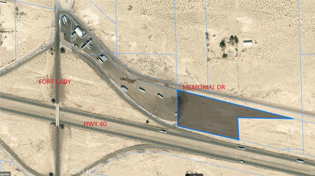 Don't miss this opportunity to own this 6 acre lot along the high traffic Hwy40. Adjacent to Gas Station / Convenience Mart. Perfect for adding a business or truck parking. Near the corner of Fort Cady Rd and Hwy 40. Buyer to do their own due diligence regarding land use.