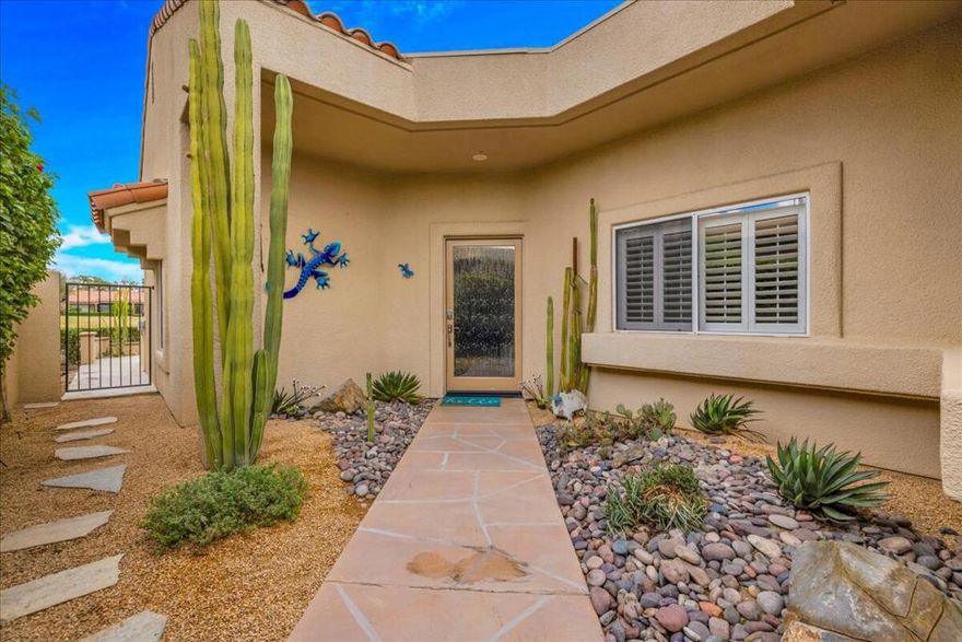 (Golf Course is currently undergoing annual re-seeding) Beautiful Lakefront & Golf Course Views! Solar-Powered 4 Bedroom / 3 Bath Home on the 5th Hole of the Westin Pete Dye Course. (Fee Simple - You Own the Land). Enjoy resort-style living with breathtaking panoramic views of the lake, mountains, and golf course. This beautifully upgraded home features a private gated courtyard with elegant hard and soft landscaping and a custom glass entry door that sets the tone for the attention to detail throughout. There is an expanded custom back patio with Mountain. Lake and Golf Course views.   The chef's kitchen showcases frameless picture windows that perfectly frame the view, Madre Perla Quartzsite countertops, tile backsplash, white cabinetry, and a full suite of KitchenAid stainless appliances including a 5-burner gas range and microwave. There's an abundance of counter and prep space--ideal for entertaining.  The home is enhanced with Italian tile flooring, custom built-in cabinetry with glass shelving, and a gas fireplace in the living room. The Primary Suite offers a luxurious retreat with a custom double-sink vanity, quartz counters, hand-painted tiles, and a glass block shower.  A separate Casita serves as the fourth bedroom, complete with a private entrance and south-facing views--perfect for guests or an office. Single Loaded street adds privacy and the HOA includes: Roof maintenance, trash, cable, Internet, guard-gated security, and access to 3 heated community pools and spas.