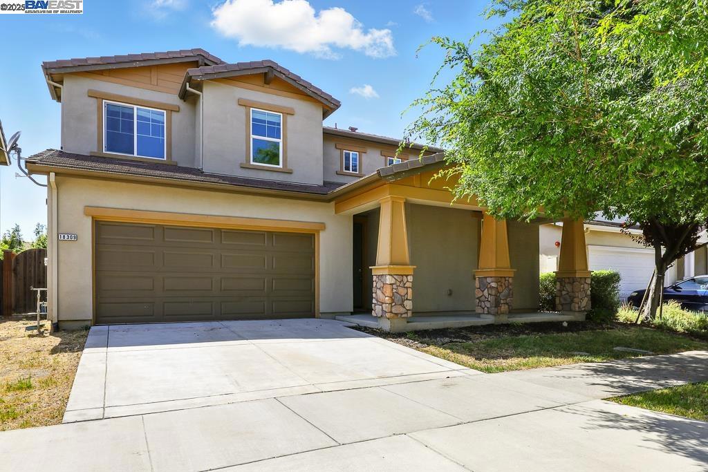 Discovering the epitome of modern living in the highly sought-after River Islands community in Lathrop, it has been named one of the most successful master planned communities in America. This spacious home features 4 bedrooms and 3 full bathrooms, including a convenient bedroom and bathroom on the first floor, perfect for guests or multigenerational living. Step inside to find new painted interiors with new flooring throughout, an open and airy floor plan that invites natural light, and a cozy gas fireplace that sets the stage for comfortable living. The gourmet kitchen featured with a huge granite island, seamless flow into the living spaces make this home ideal for both relaxation and entertainment. Step outside to your private patio in the backyard for sunny California days. Upstairs, the luxurious primary suite has a large walk-in closet, dual sinks, soaking tub, and a separate shower. There are also two additional bedrooms, hall bathroom, a big loft, and a laundry room upstairs. Situated in the prestigious River Islands community, this home offers not just a residence but a lifestyle, surrounded by serene waterways, Kid-friendly parks, charming trails, lakeside restaurant, and top-rated schools.