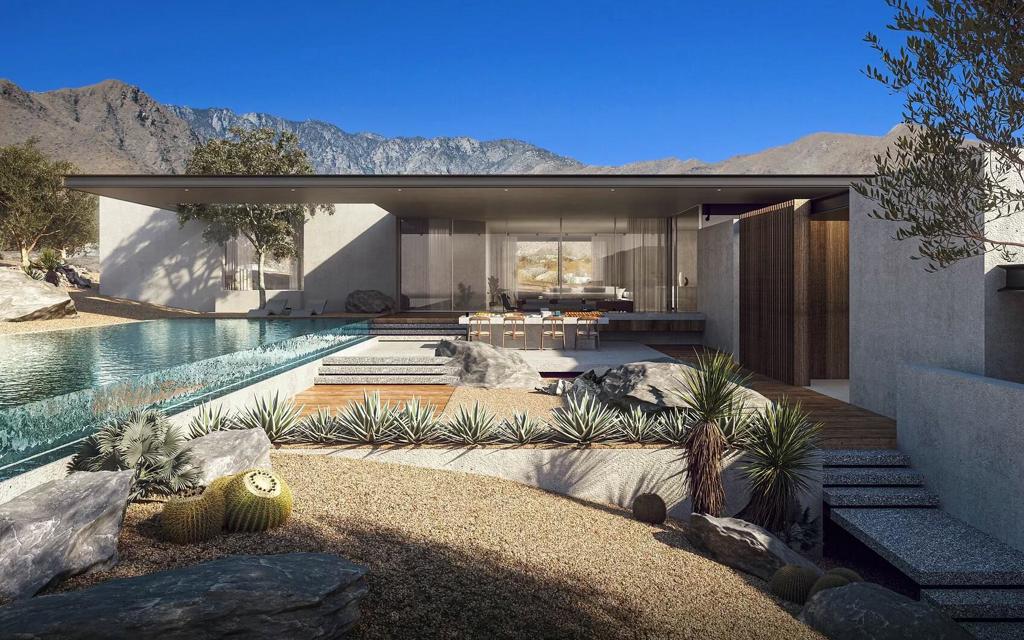 Explore the exceptional design of LOT TWELVE, a residence envisioned by the acclaimed Nomos RED, set within the prestigious Desert Palisades enclave. This unique property, nestled amidst the sun-drenched hillsides of Chino Canyon, signals a new era in Palm Springs' architectural narrative. Nomos RED, renowned for its organic modern design with European influences, brings a touch of global sophistication to the Desert Palisades. The masterminds behind this desert-modern masterpiece, an international design team, trained in Madrid and refined through practice in Spain, Paris, and London, now invite you to embrace the epitome of modern living. Perched high above the Coachella Valley, LOT TWELVE offers grand panoramic views of the San Jacinto and Chocolate Mountains, as well as the city below. Boasting the topography and remoteness reminiscent of Joshua Tree, this exclusive enclave seamlessly blends the tranquility of the desert with the convenience of Palm Springs. Nomos RED's design philosophy converges in meticulous planning, incorporating cutting-edge elements into the architectural fabric of the Desert Palisades. Influenced by architectural luminaries such as Le Corbusier, Frank Lloyd Wright, Alvar Aalto, and Mies van der Rohe, each of their residences bears the mark of these historic mentors who sought to unite nature, houses, and human beings in a higher harmony. LOT TWELVE's modern masterpiece features a principal palette of materials fundamental to the modern movement.