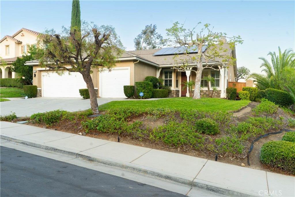 Welcome to 23732 Bella Vista Rd! This beautifully maintained 3 bedroom, 2 bath residence offers the perfect blend of comfort, style, and relaxation. An open concept and airy layout, features hardwood floors and high ceilings that create a spacious and inviting atmosphere throughout the home. The living area is filled with natural light, ideal for entertaining family and guests. The remodeled kitchen flows seamlessly into the dining and living spaces, making hosting a breeze. Step outside into your private backyard oasis – complete with a sparkling pool, mature landscaping, and a serene covered patio to relax or entertain guests. Security cameras and alarm system are pre-installed for your convenience to keep your mind at ease. The home comes equip with PAID OFF Solar panels to help lower utility bills. Conveniently located near the freeways, stores, and schools.